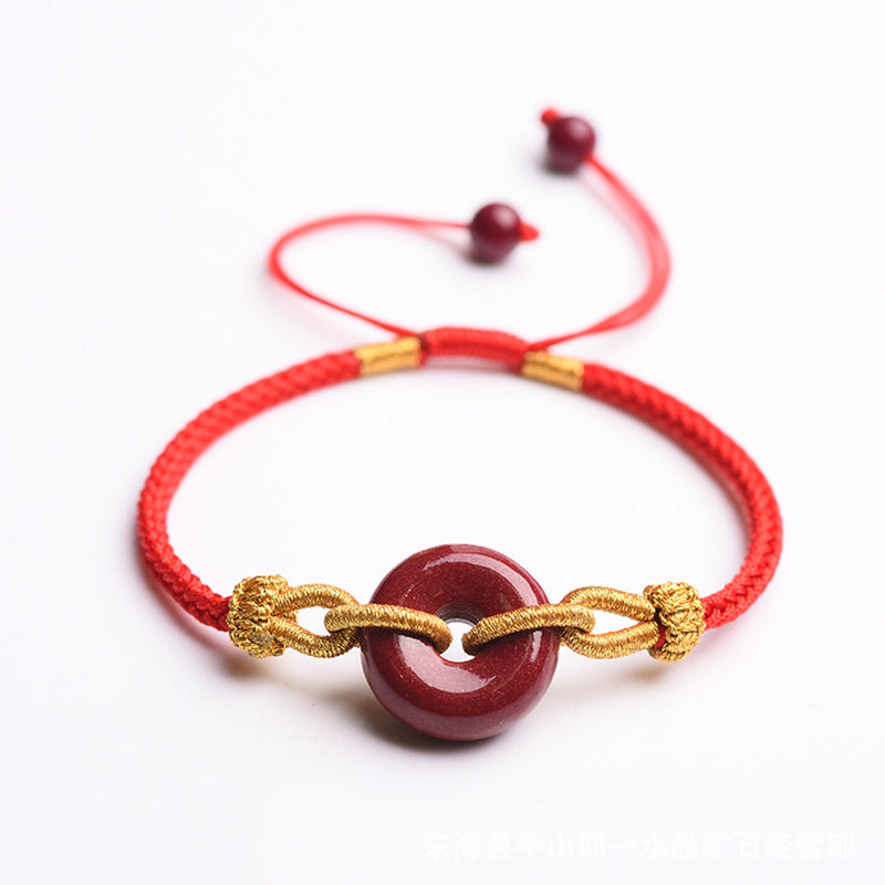 Cinnabar Peace Buckle Braided Rope Bracelet for Protection