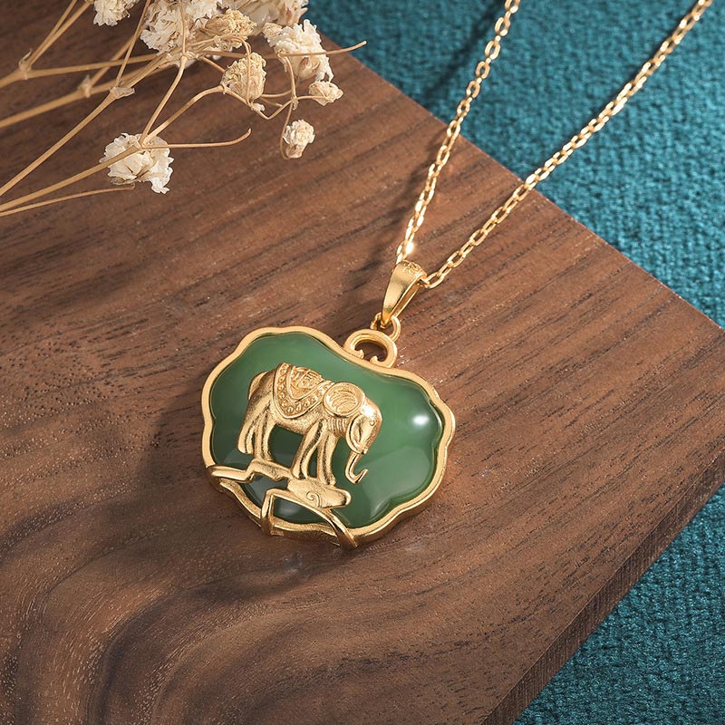 Natural Jade 24mm Elephant Healing Necklace for Women