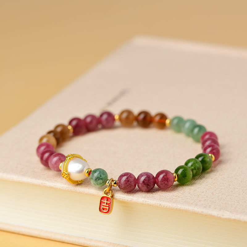 6.5mm Multicolored Tourmaline Pearl Spiritual Wisdom Bracelet