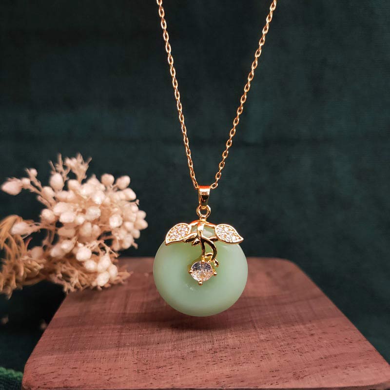 Unisex Jade Leaf Blessing Necklace for Prosperity & Luck