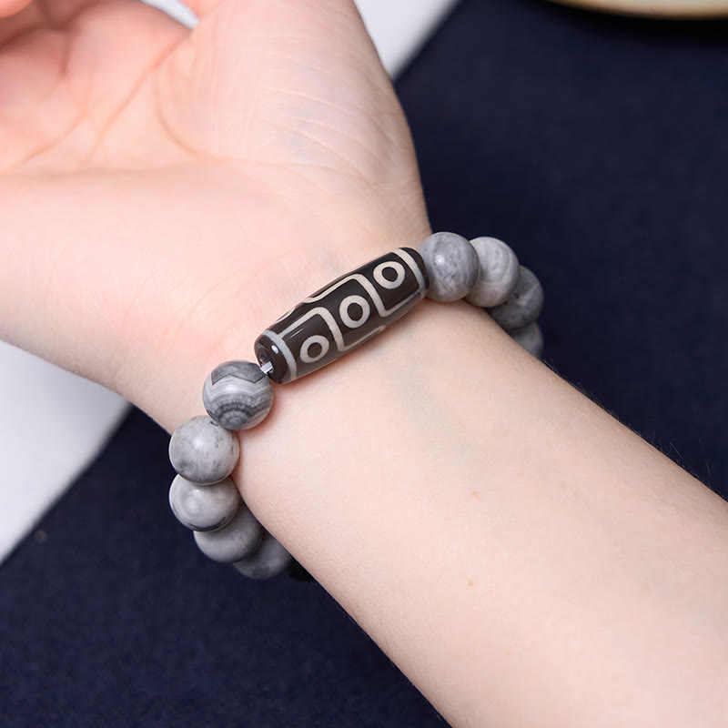 Picasso Jasper Nine-Eye Dzi Bead Unisex Agate Bracelet