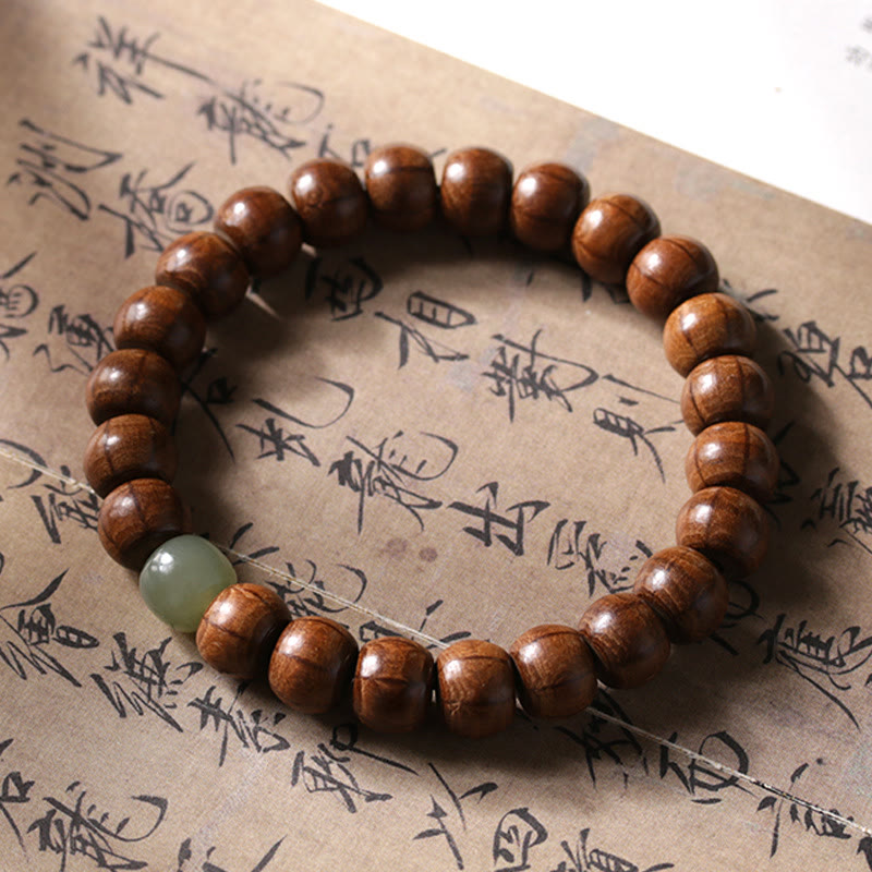 6*8mm Abelia Biflora Wood & Hetian Jade Protection Bracelet