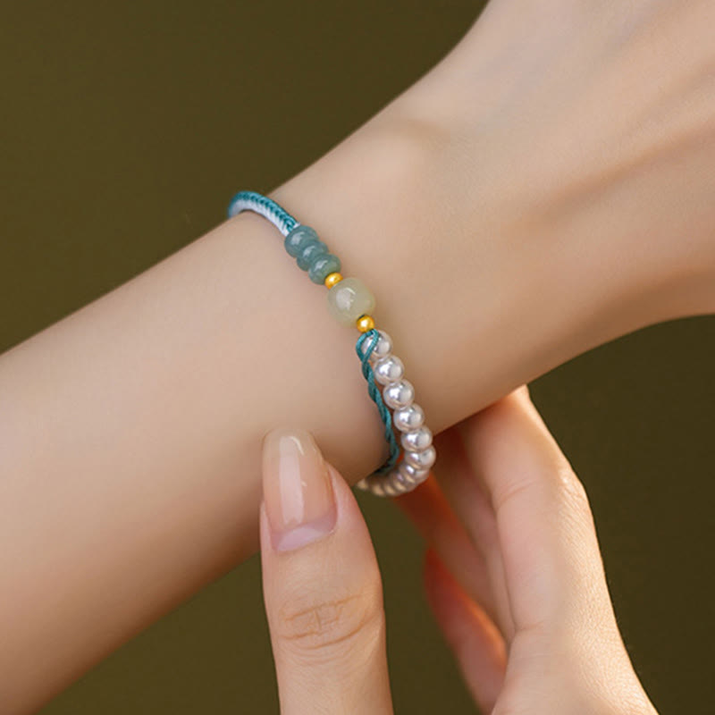Hetian Jade Sterling Silver & Pearl Abundance Bracelet