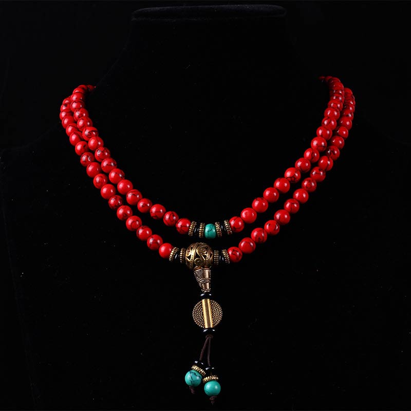 8mm Red Turquoise Lucky Mala Necklace Bracelet
