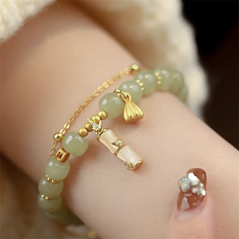 Hetian Jade Lotus Charm Bracelet for Prosperity & Growth