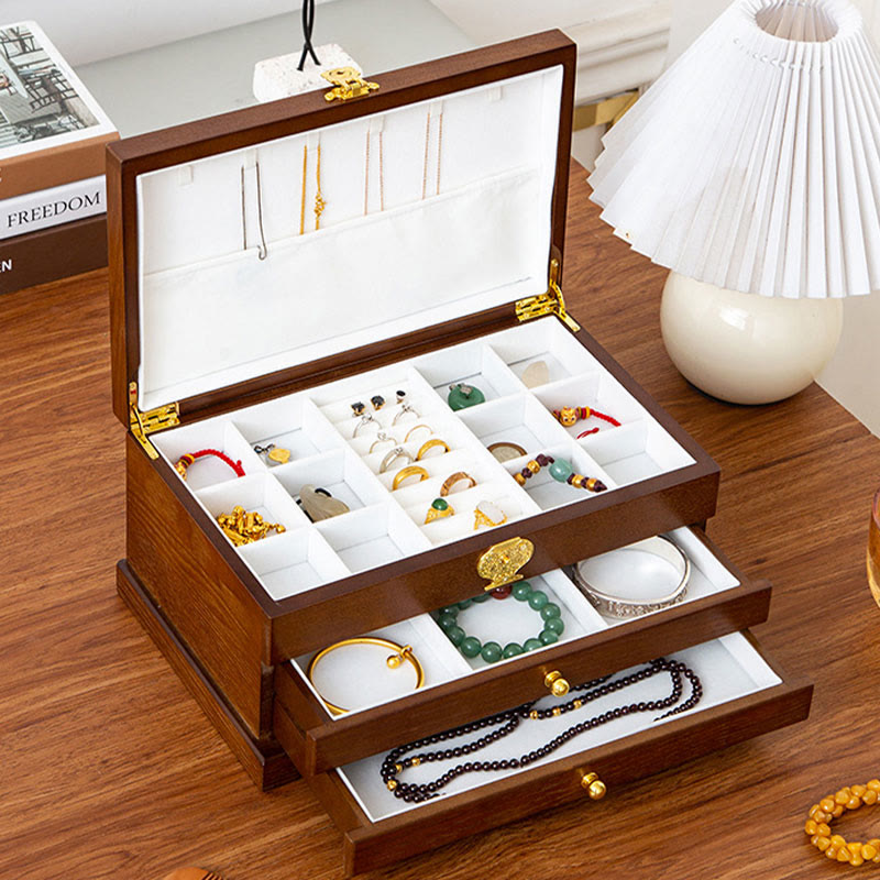 Three-Layer Wooden Jewelry Box for Zen Decor Storage