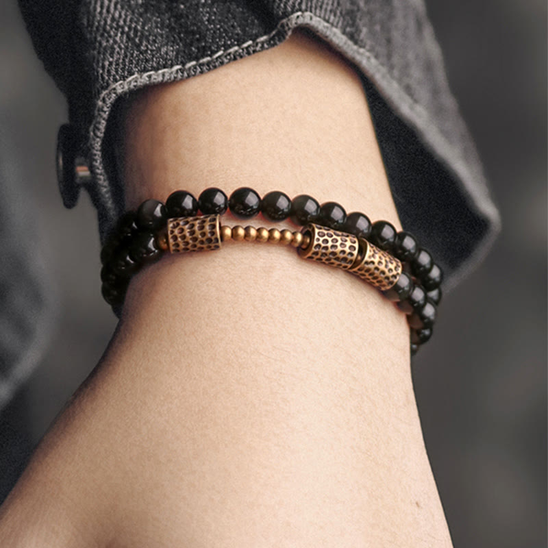 Rainbow Obsidian Copper Love Double Wrap Bracelet