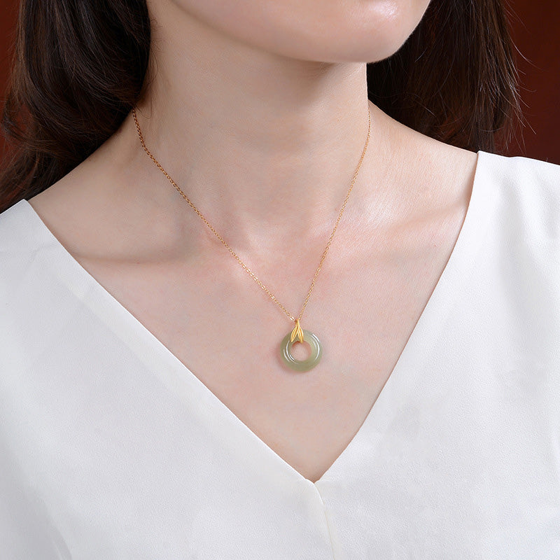 Cyan Jade Sterling Silver Peace Buckle Necklace for Harmony
