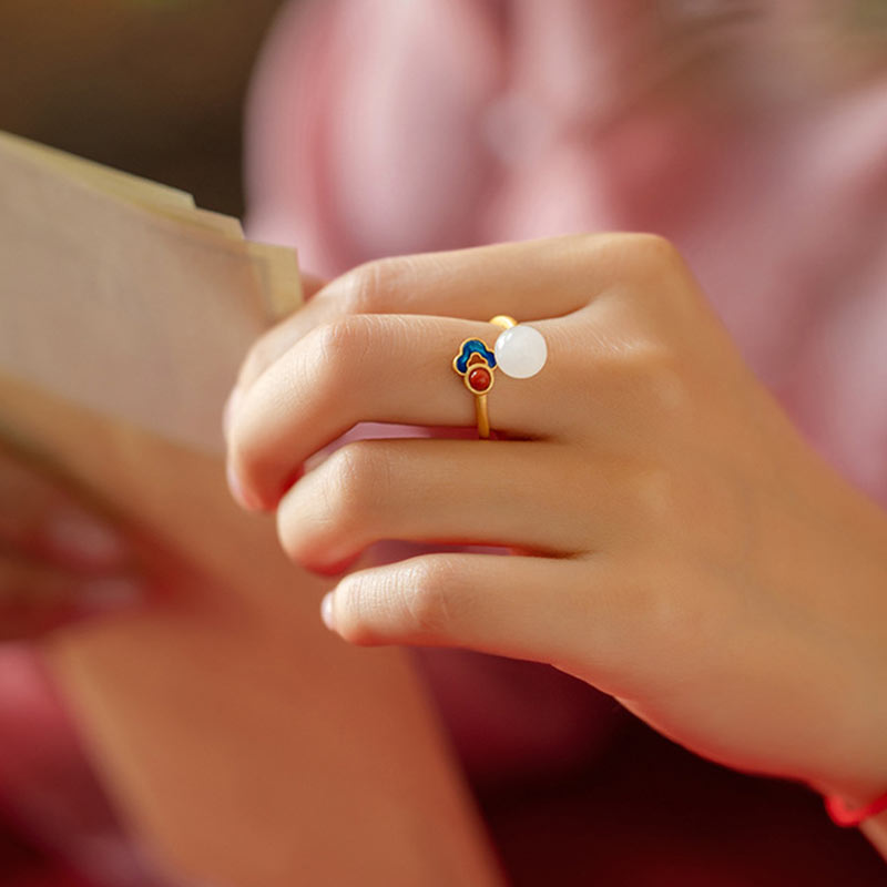 White Jade Auspicious Cloud Blessing Luck Adjustable Ring