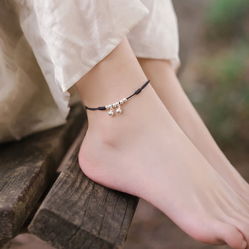 925 Sterling Silver Red String Bell Charm Spiritual Anklet