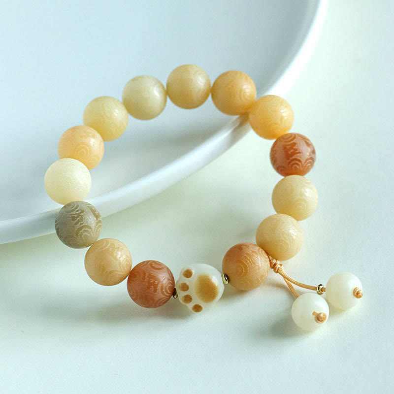 Om Mani Padme Hum Bodhi Seed Carved Bracelet 12mm Beads