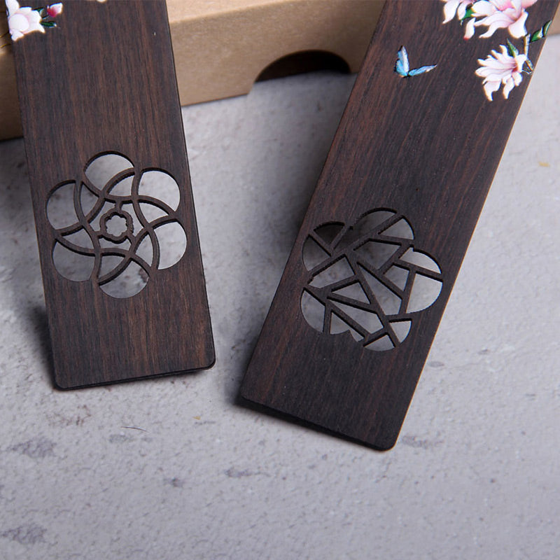 Ebony Wood Butterfly Flower Bookmark for Zen Décor