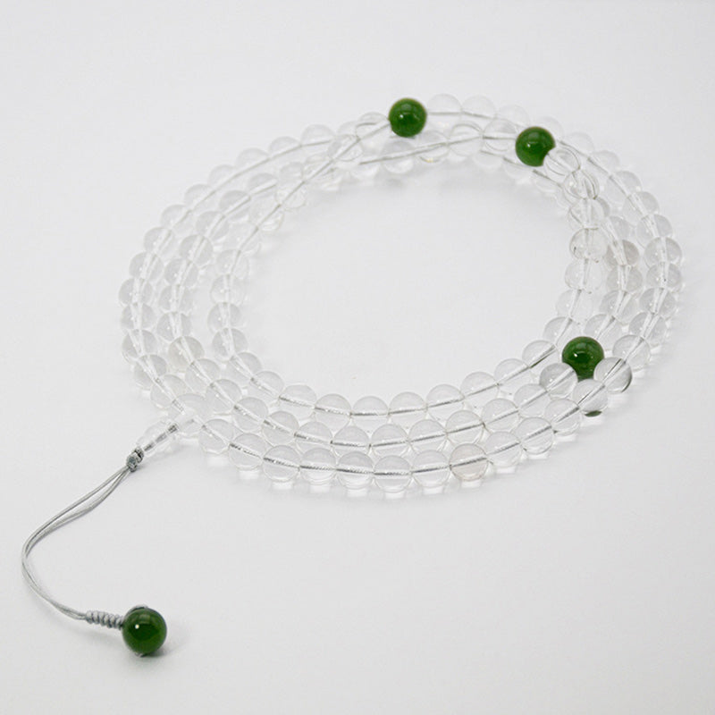 108 Beads White Crystal Jade Gemstone Mala Bracelet for Meditation