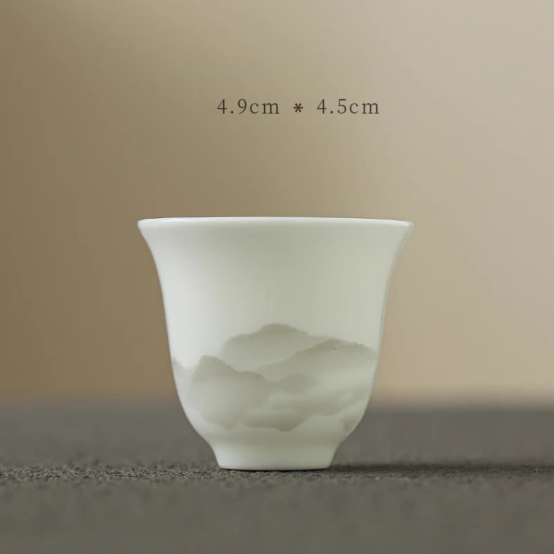 Vintage Ink Painting Porcelain Gaiwan Tea Cup Set for Meditation
