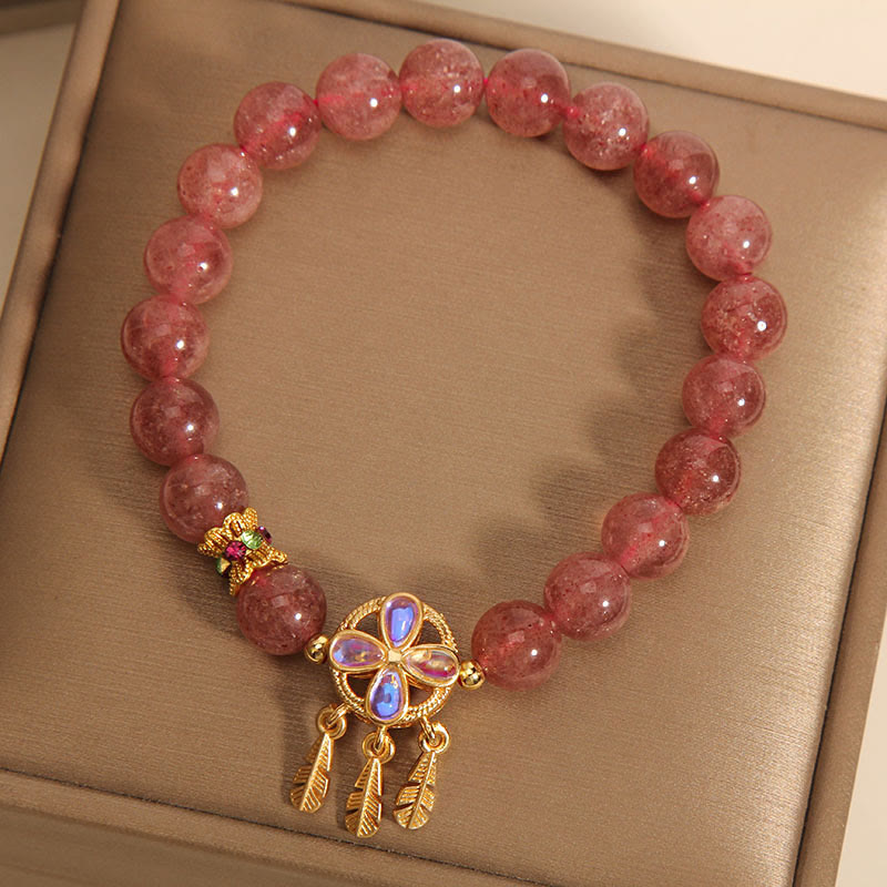 Strawberry Quartz Love Bracelet with Clover Dreamcatcher Charm