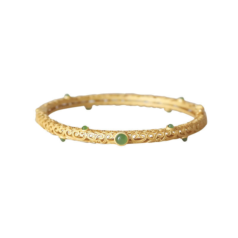 Cyan Jade Copper Auspicious Clouds Bracelet for Calm & Luck