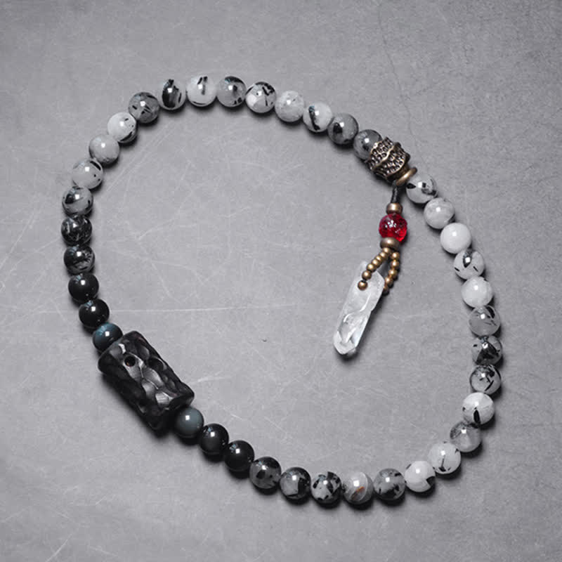 Black Rutilated Quartz Clear Quartz Couple Bracelet 8mm