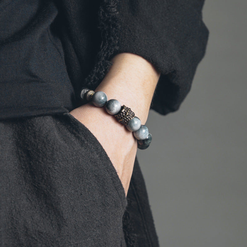 Eagle's Eye Stone Couple Bracelet with Ebony Wood & Copper