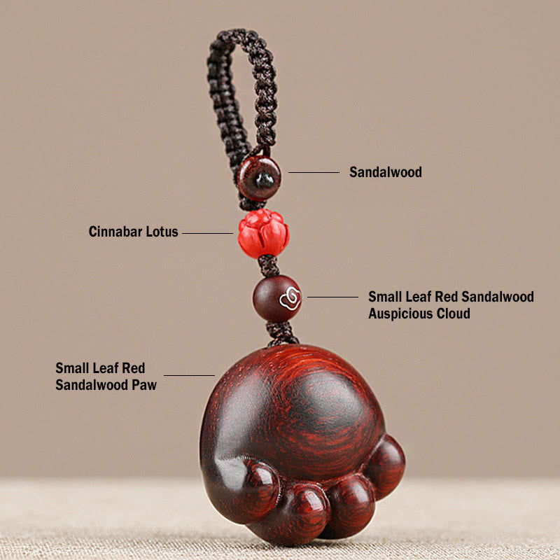 Lucky Cat Paw Wood Protection Key Chain with Red, Green & Ebony Sandalwood