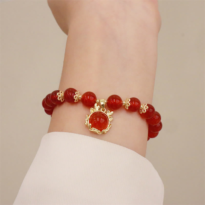 Year of the Dragon Red Agate Jade Peace Buckle Bracelet