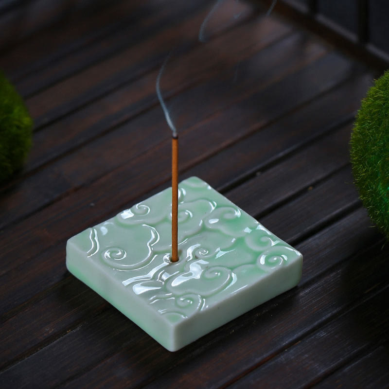 Mini Ceramic Incense Burner with Auspicious Cloud Design