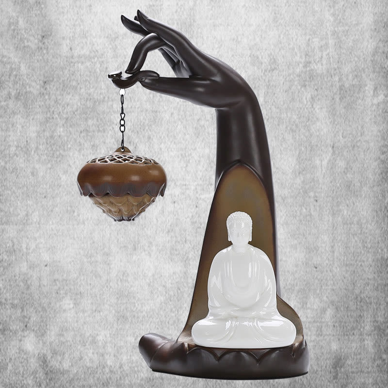 LED Buddha Hand Backflow Smoke Fountain Ceramic Incense Burner