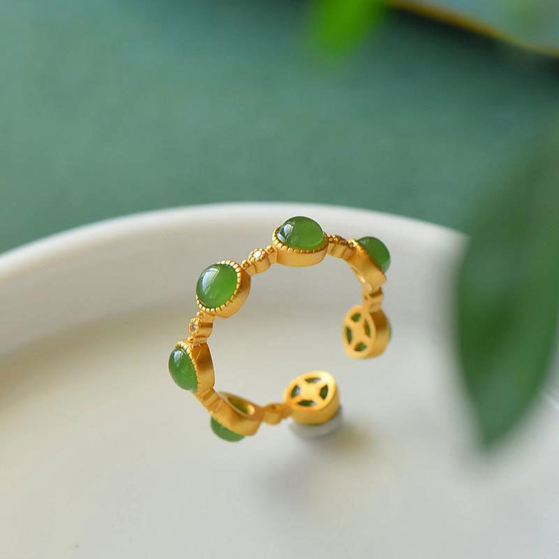 Adjustable Cyan Jade Healing Ring for Calm & Harmony