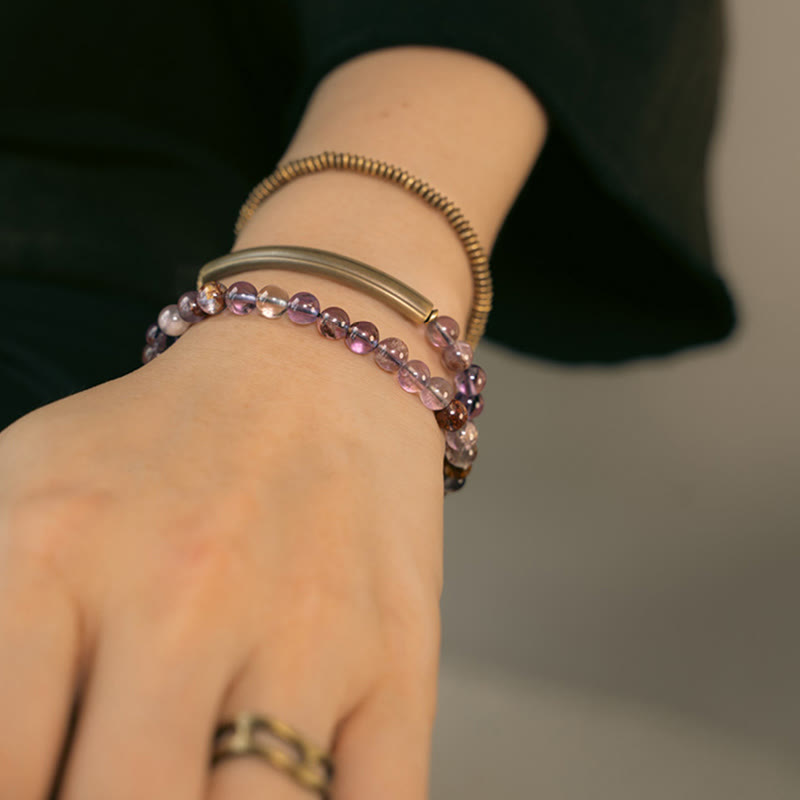 Love and Forgiveness Bracelet with Purple Phantom, Red Hematoid & Green Rutilated Quartz