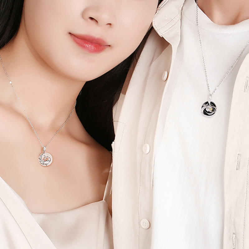 925 Sterling Silver Dragon Pendant with Black Onyx & Chalcedony for Protection & Harmony