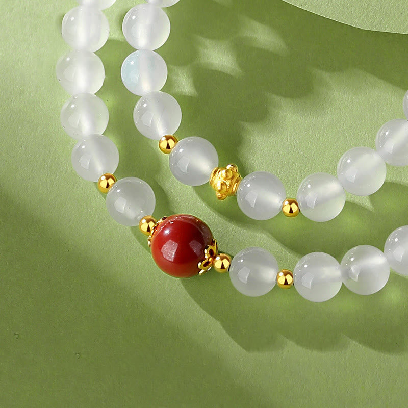 White Agate & Cinnabar Double Wrap Cinnabar Bracelet Protection