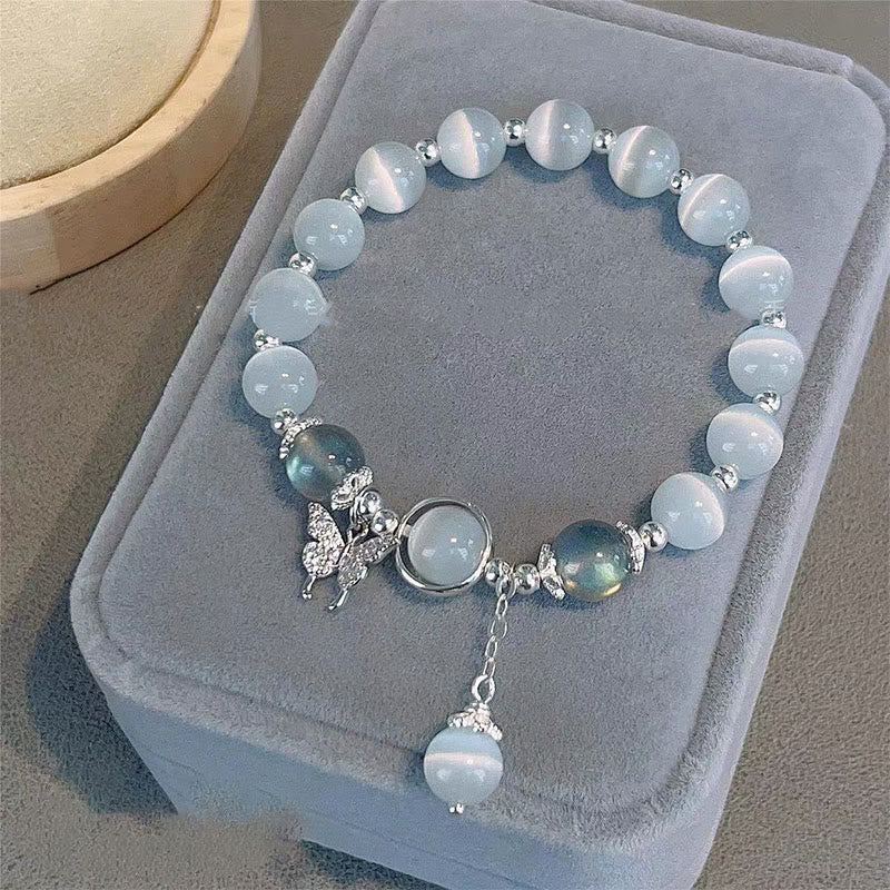 Support Bracelet with Cat's Eye Moonstone & Butterfly Charm