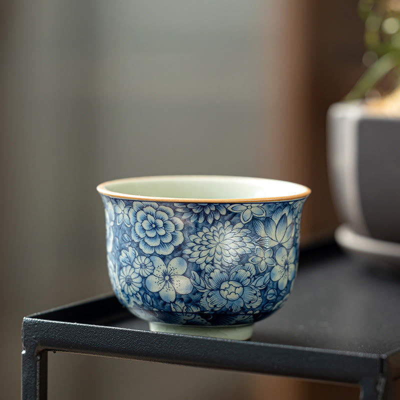 Vintage Lotus Ceramic Teacup | Handmade Floral Tableware