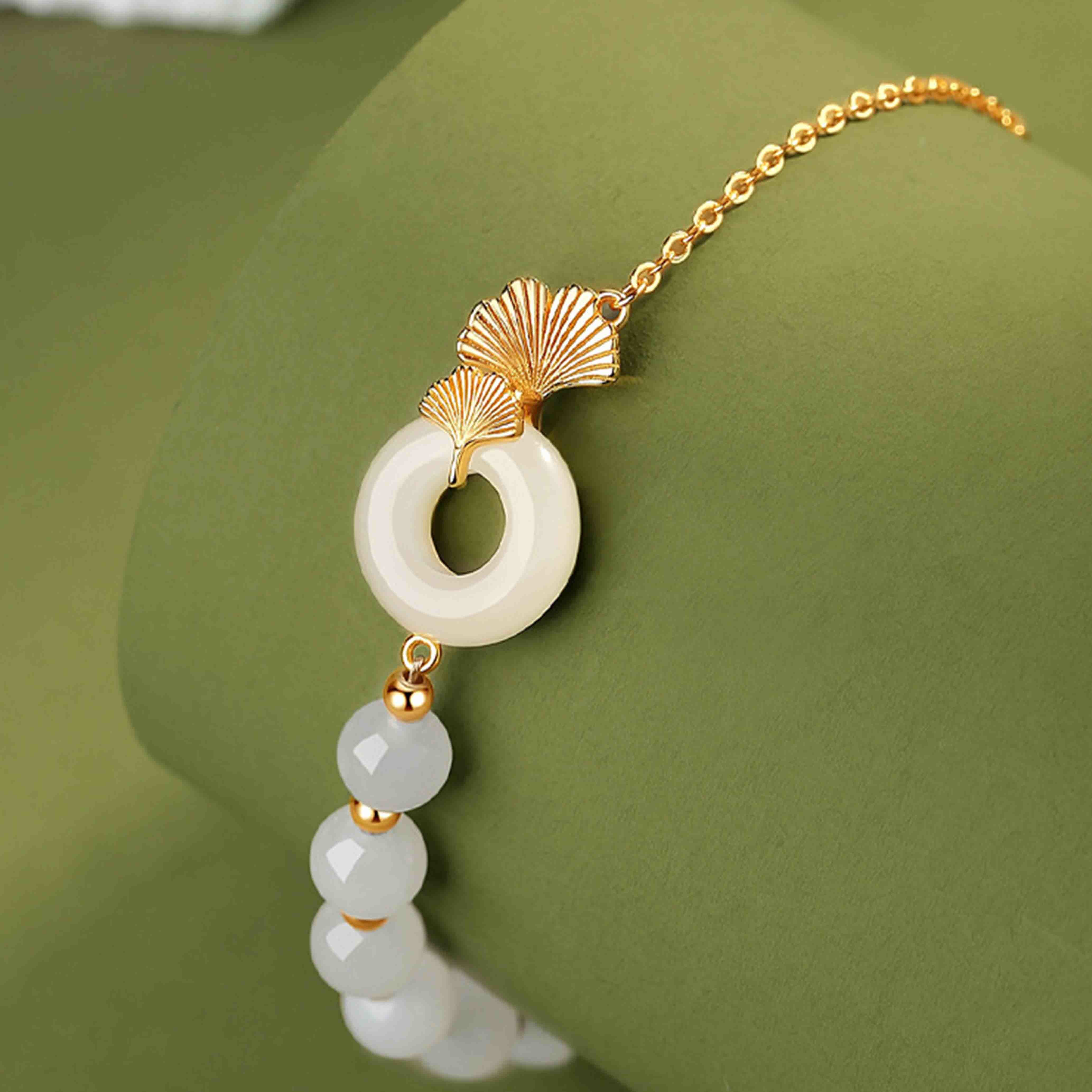 Sterling Silver Hetian White Jade Peace Buckle Luck Bracelet