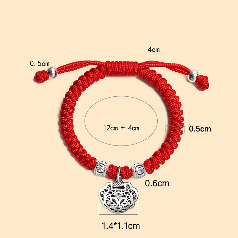 925 Sterling Silver Chinese Lock Charm Red String Kid's Protection Bracelet