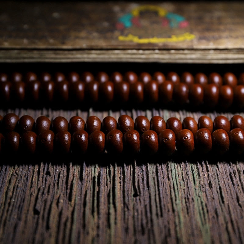 9mm Purple Bodhi Seed Mala Bracelet with Three-eyed Dzi Beads for Harmony