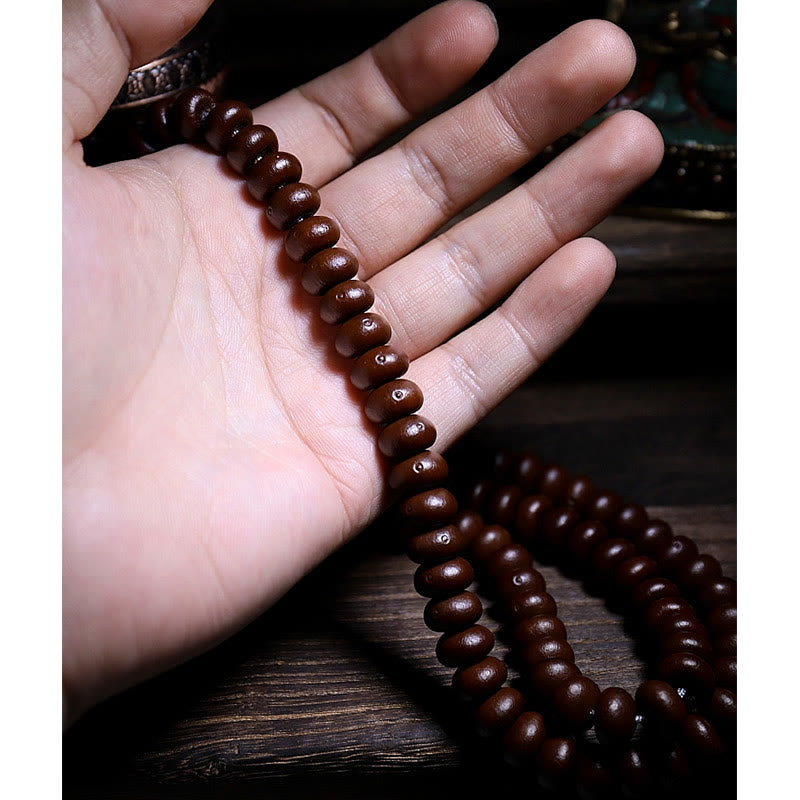 9mm Purple Bodhi Seed Mala Bracelet with Three-eyed Dzi Beads for Harmony