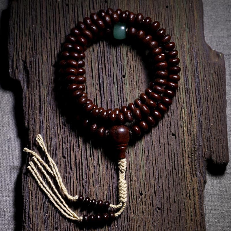 9mm Purple Bodhi Seed Mala Bracelet with Three-eyed Dzi Beads for Harmony