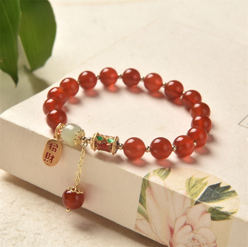 9mm Red Agate Jade Confidence Charm Bracelet