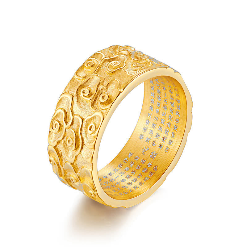 9mm Titanium Steel Spiritual Ring with Heart Sutra & Auspicious Clouds
