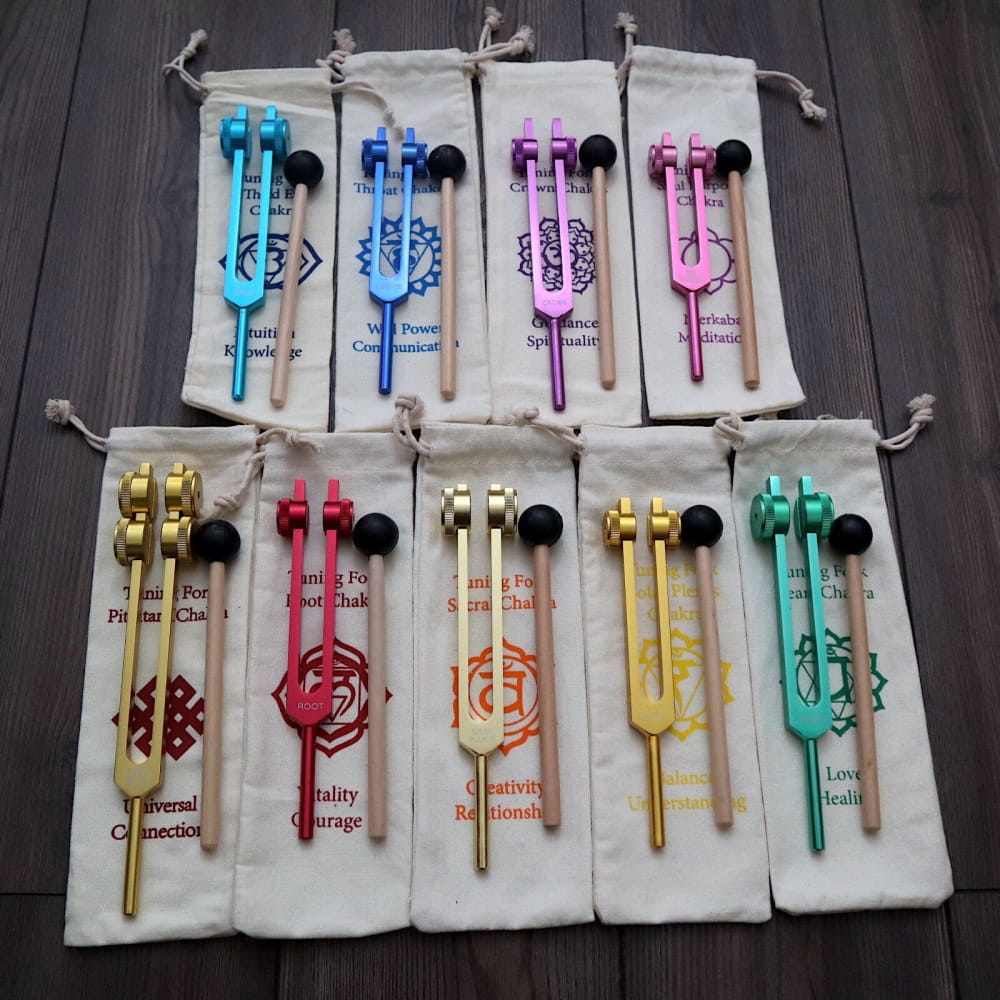9pc Chakra Tuning Fork Set for Healing & Sound Therapy - On sale