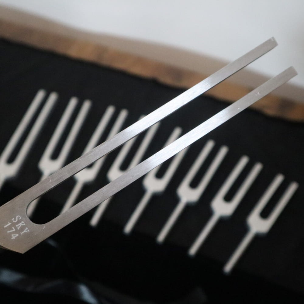 Metallic tuning fork with polished finish from 9pc Solfeggio Frequencies Set