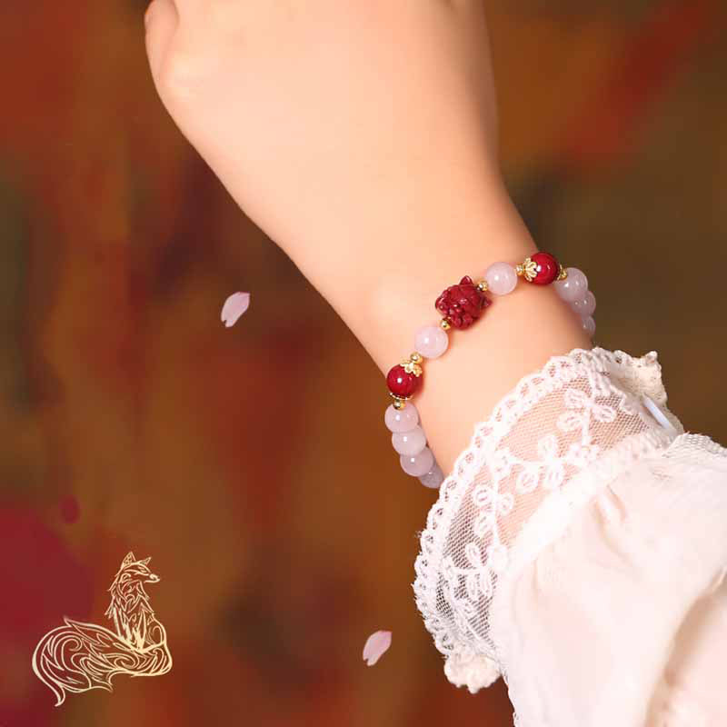 Pink Crystal Nine-Tailed Fox Love Bracelet 8mm Soothing