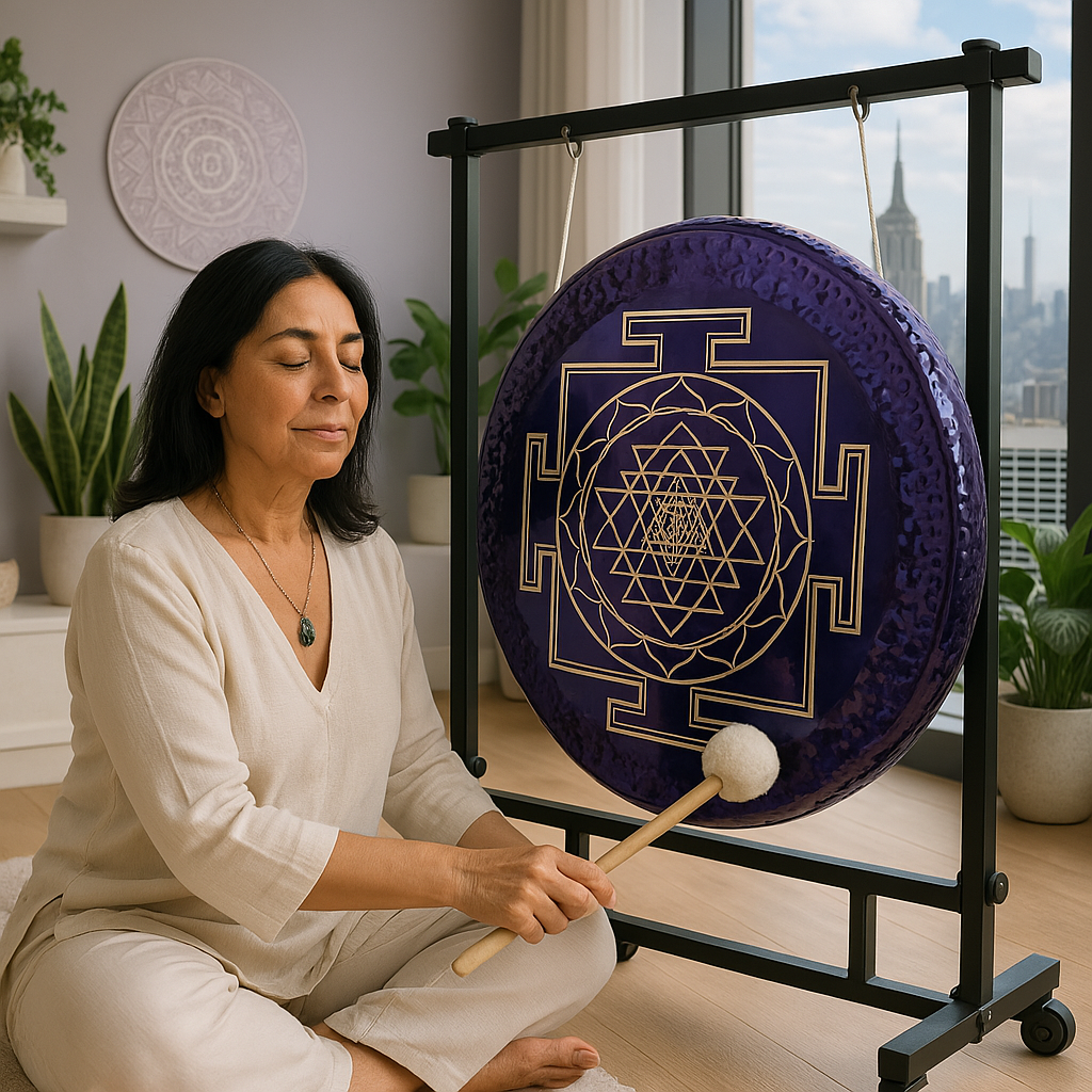 Purple Sacred Geometry Gong for Sound Bath