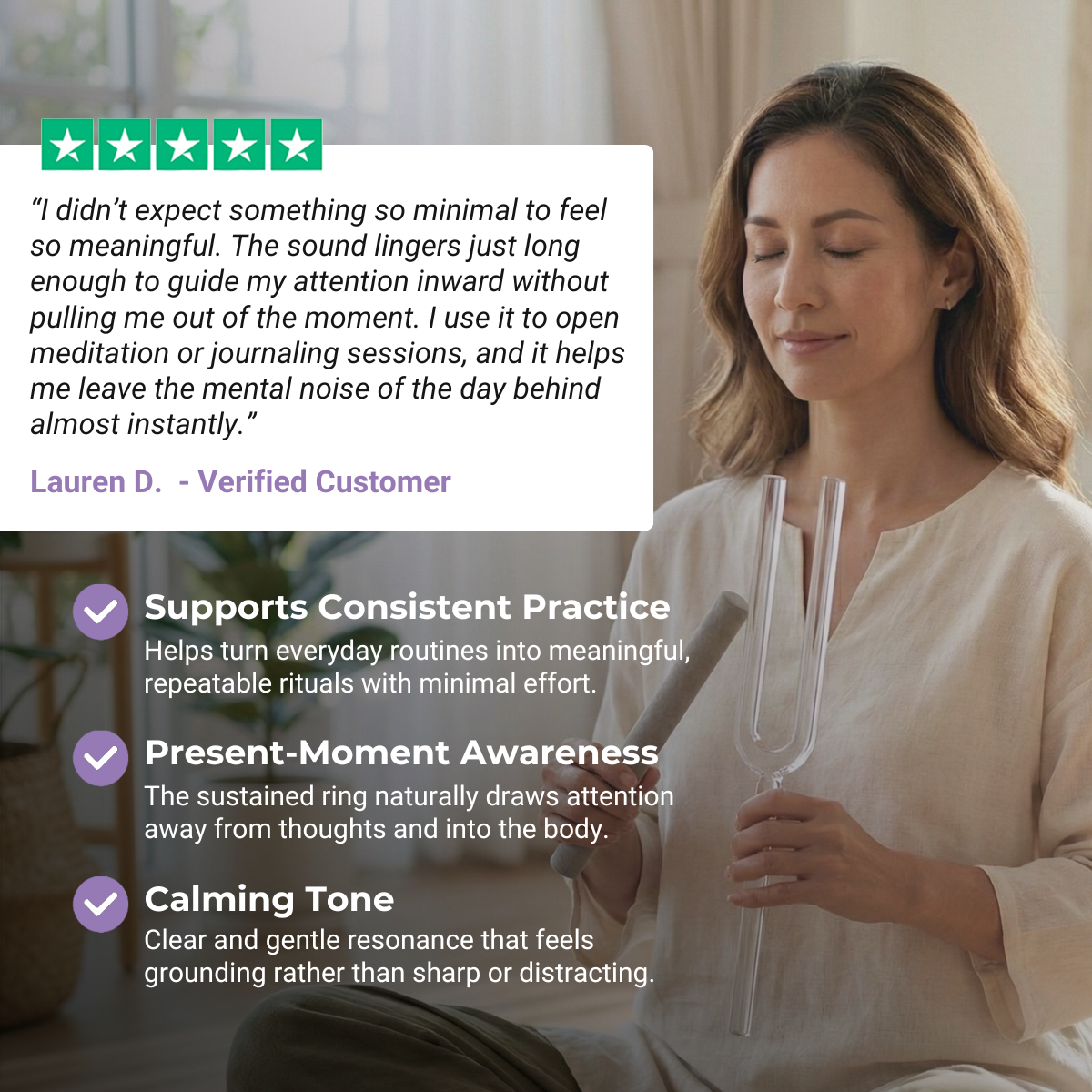 432 Hz Clear Rainbow Quartz Crystal Tuning Fork