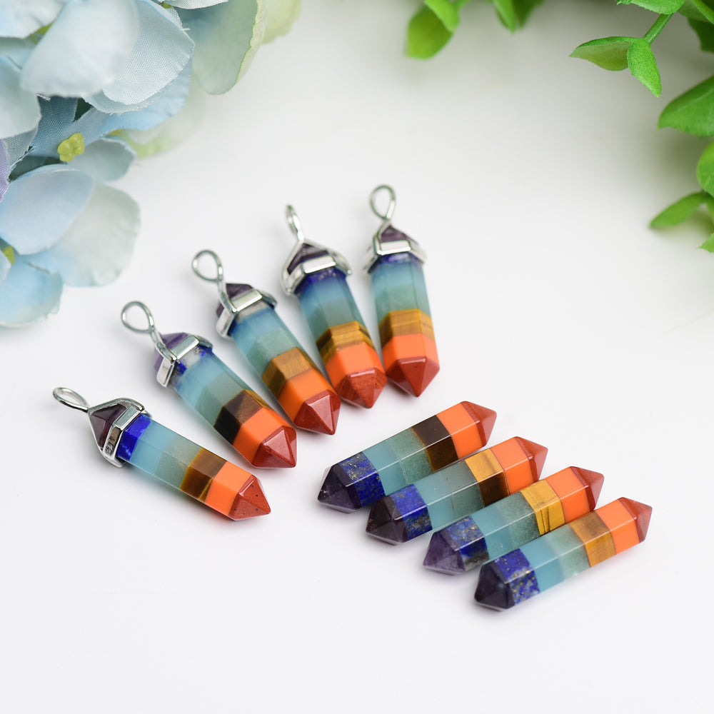 1.2 inch Chakra Crystal Point Pendant for Healing & Meditation
