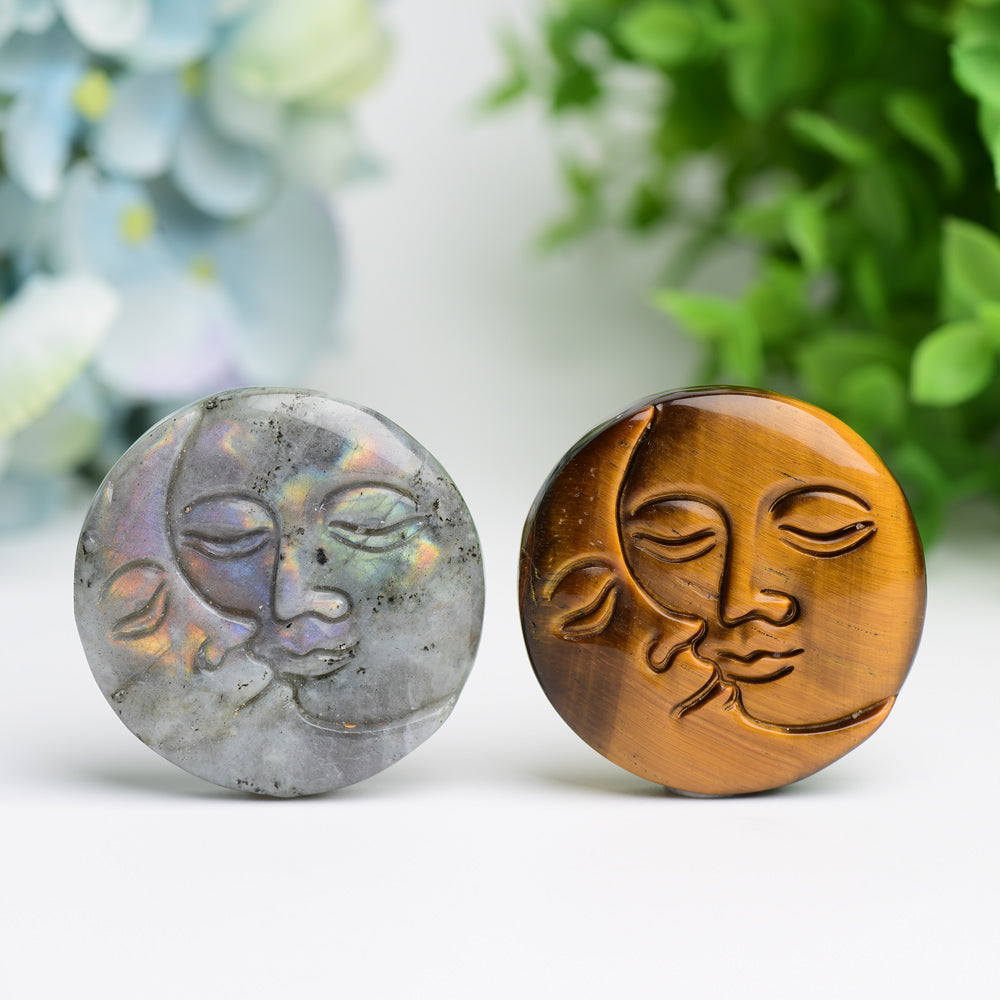 1.8 Inch Moon and Sun Face Crystal Figurine