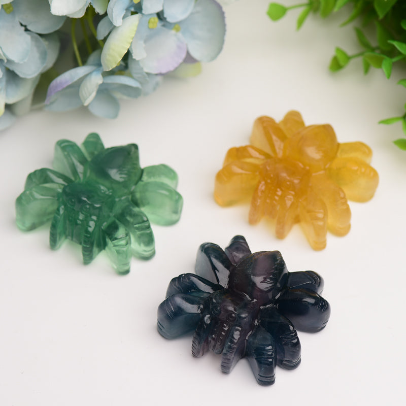 2.5 Inch Crystal Spider Carving in Fluorite and Obsidian