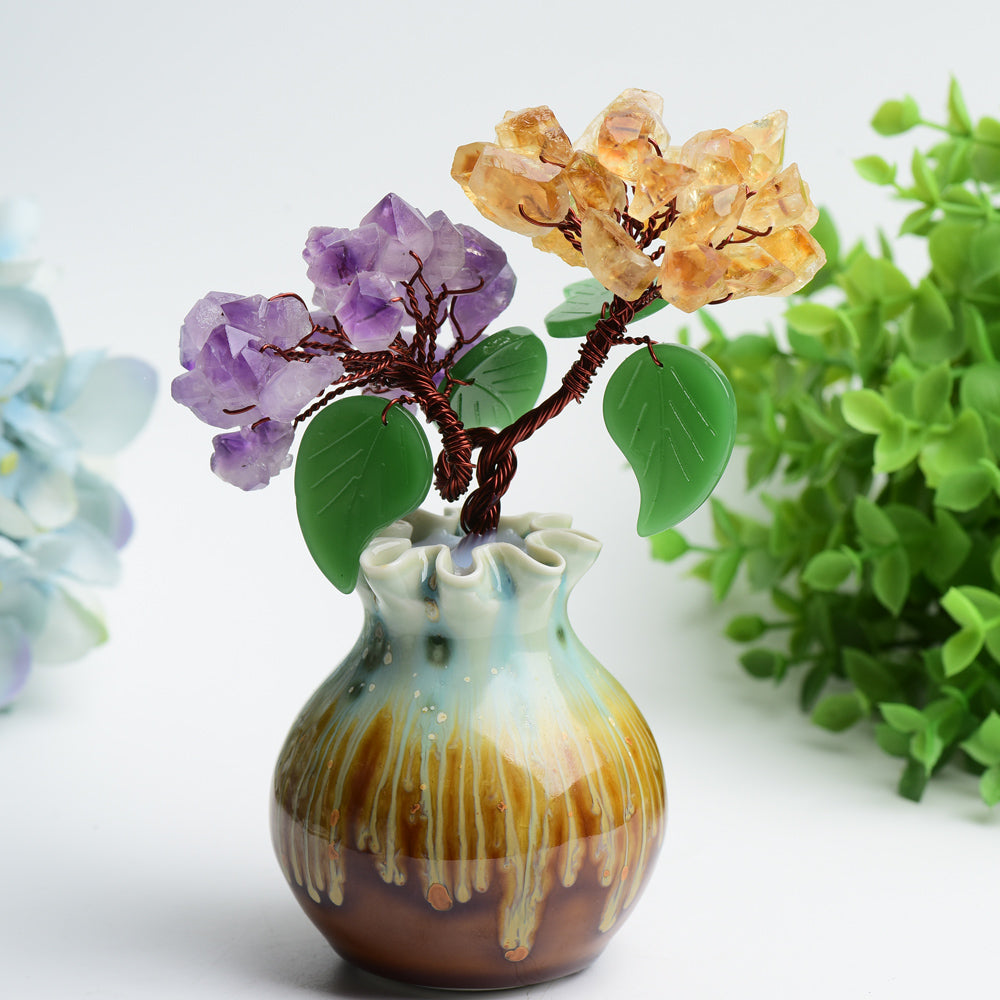 6.5 inch Amethyst Citrine Rose Quartz Crystal Flower Vase