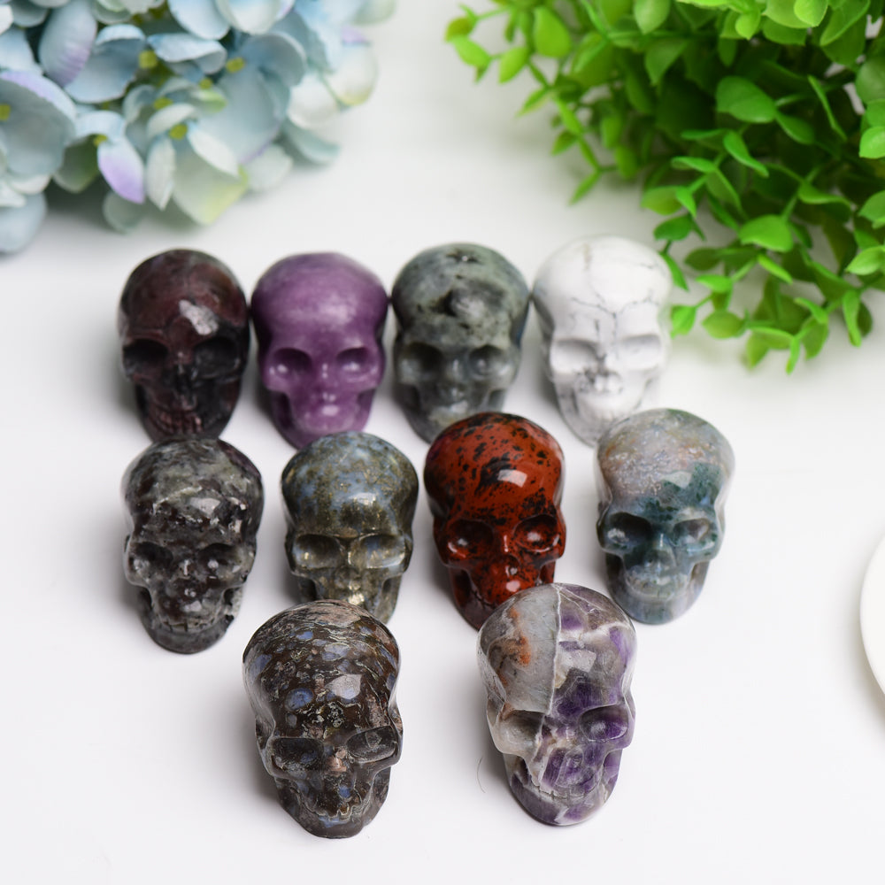 2.0-Inch Mixed Crystal Skull Carvings for Meditation & Healing