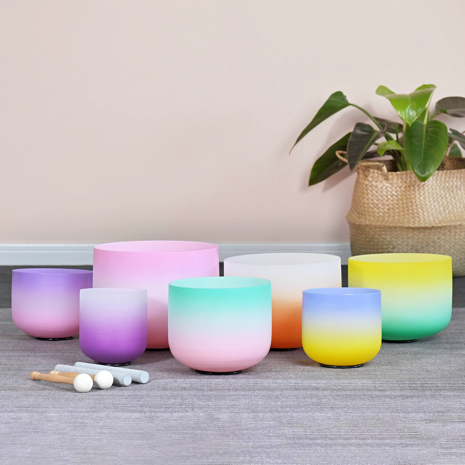 Colorful Quartz Crystal Singing Bowl Set for Meditation